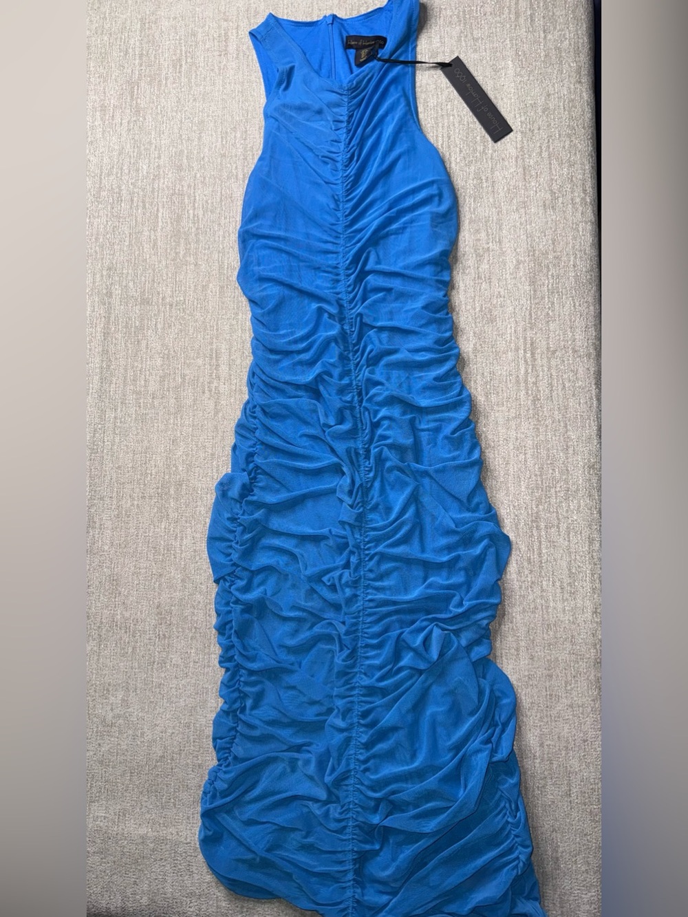 House of Harlow 1960 Blue Ruched Mesh Midi Dress NWT Small